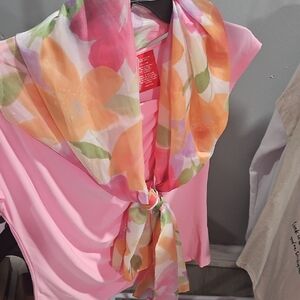 Light Pink Top W/ Floral Print Scarf Wrap